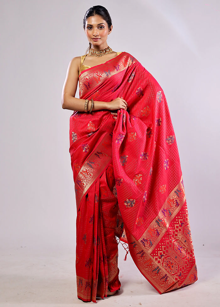 Pink Katan Silk Saree With Blouse Piece