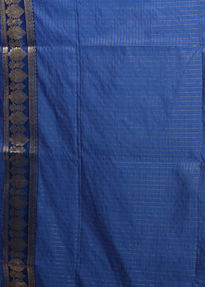 Blue Katan Silk Saree With Blouse Piece