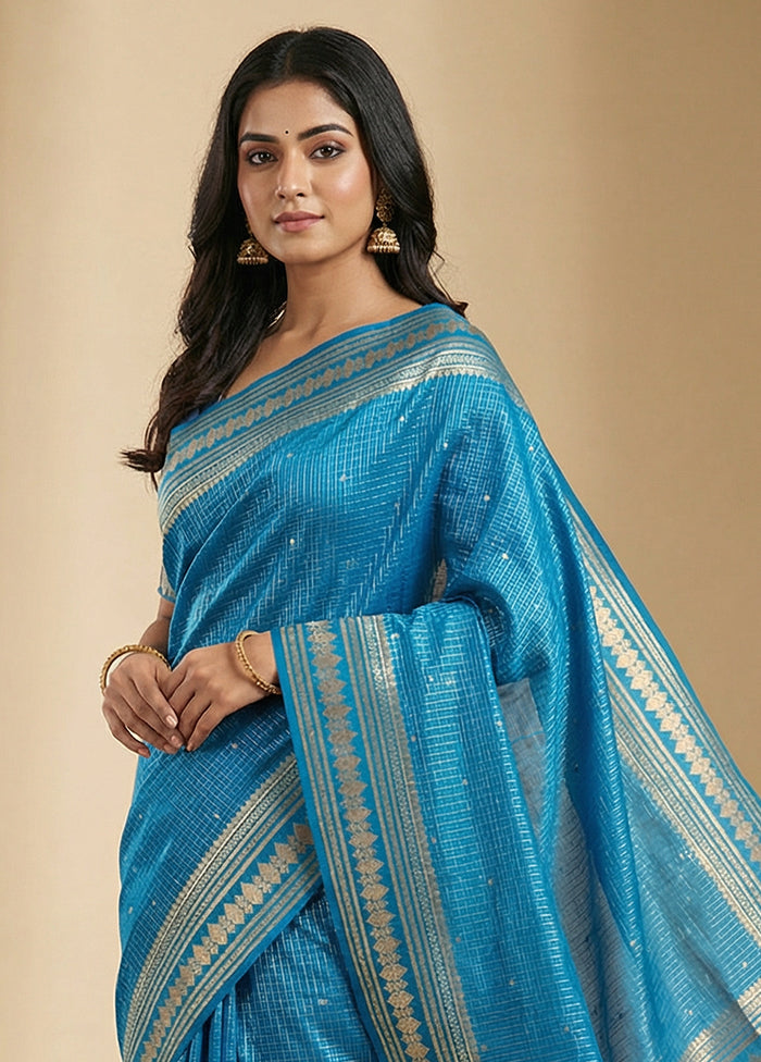 Blue Katan Silk Saree With Blouse Piece