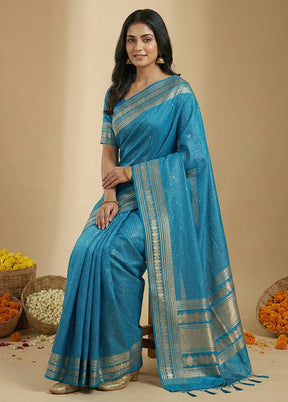 Blue Katan Silk Saree With Blouse Piece