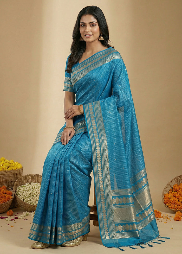 Blue Katan Silk Saree With Blouse Piece