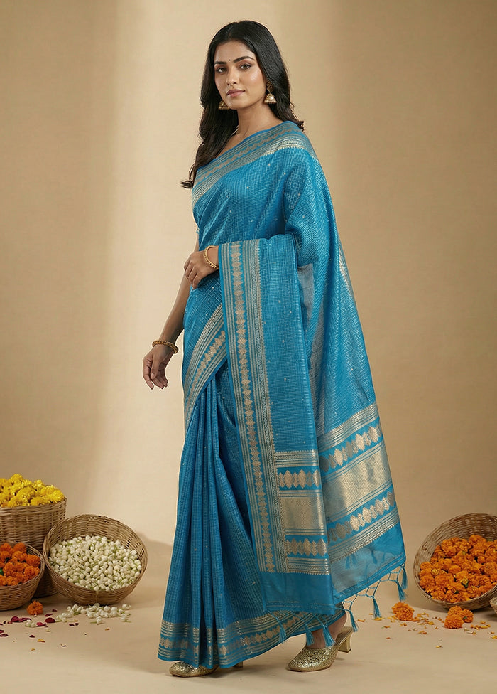 Blue Katan Silk Saree With Blouse Piece