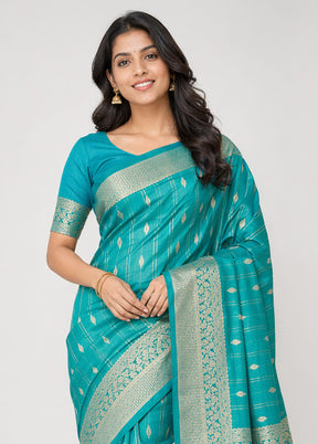 Blue Katan Silk Saree With Blouse Piece