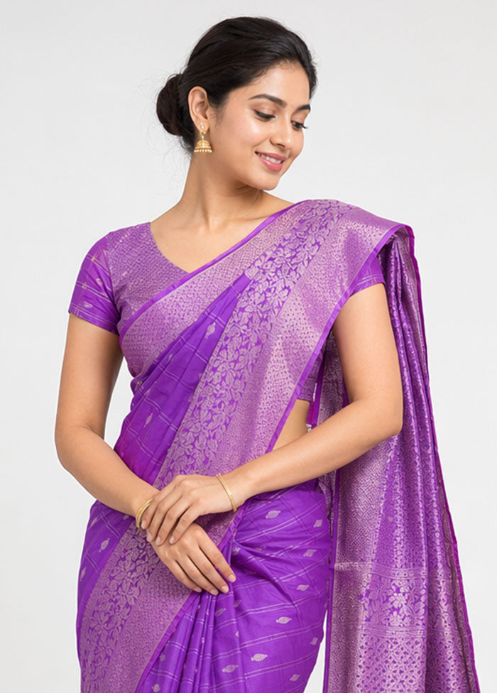 Purple Katan Silk Saree With Blouse Piece