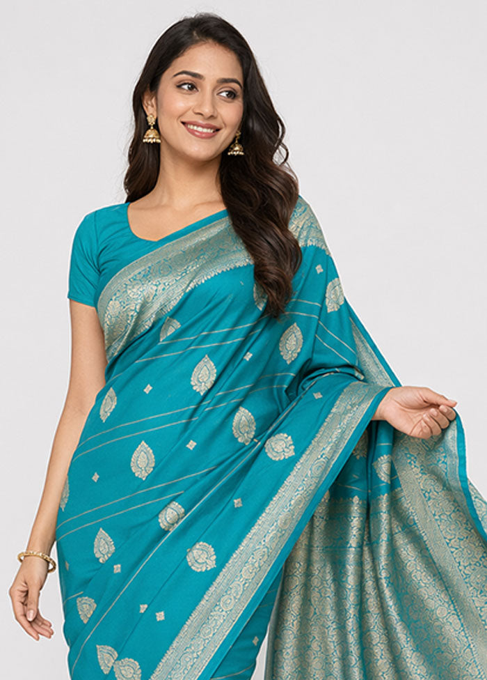 Green Katan Silk Saree With Blouse Piece