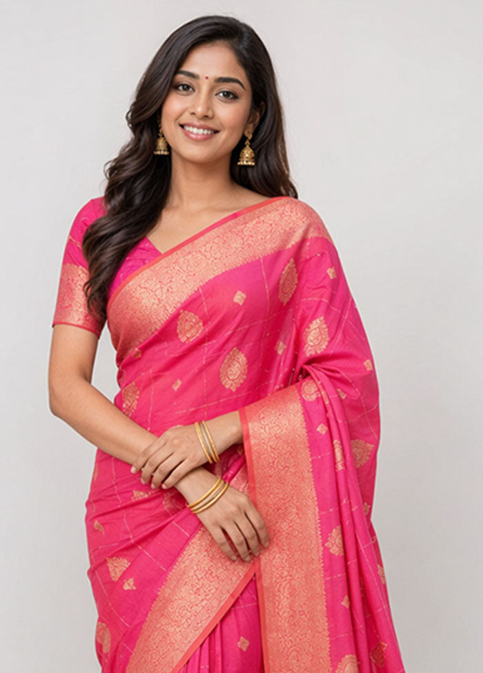 Pink Katan Silk Saree With Blouse Piece
