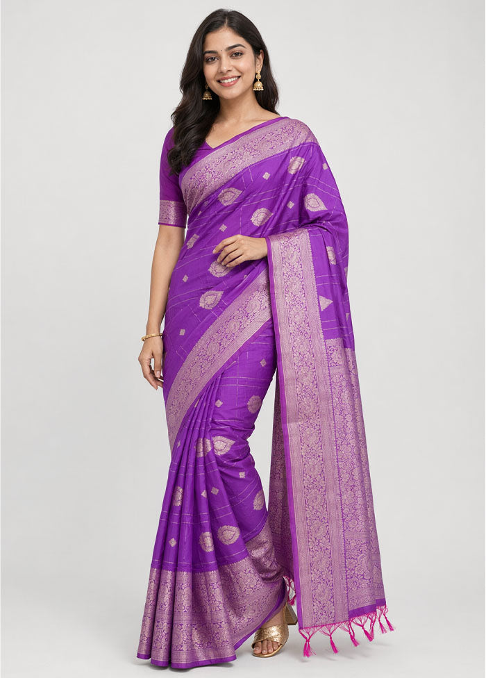 Purple Katan Silk Saree With Blouse Piece