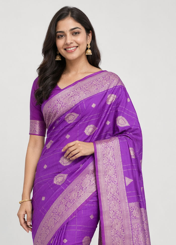 Purple Katan Silk Saree With Blouse Piece