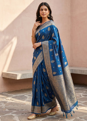 Blue Katan Silk Saree With Blouse Piece