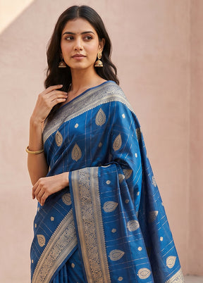 Blue Katan Silk Saree With Blouse Piece