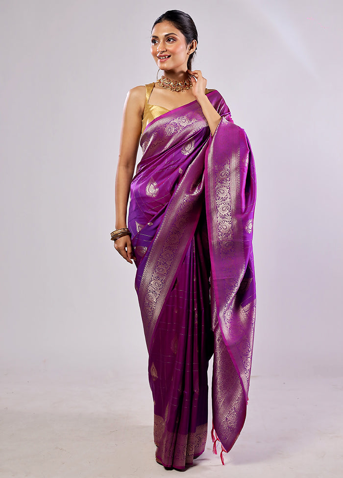 Purple Katan Silk Saree With Blouse Piece