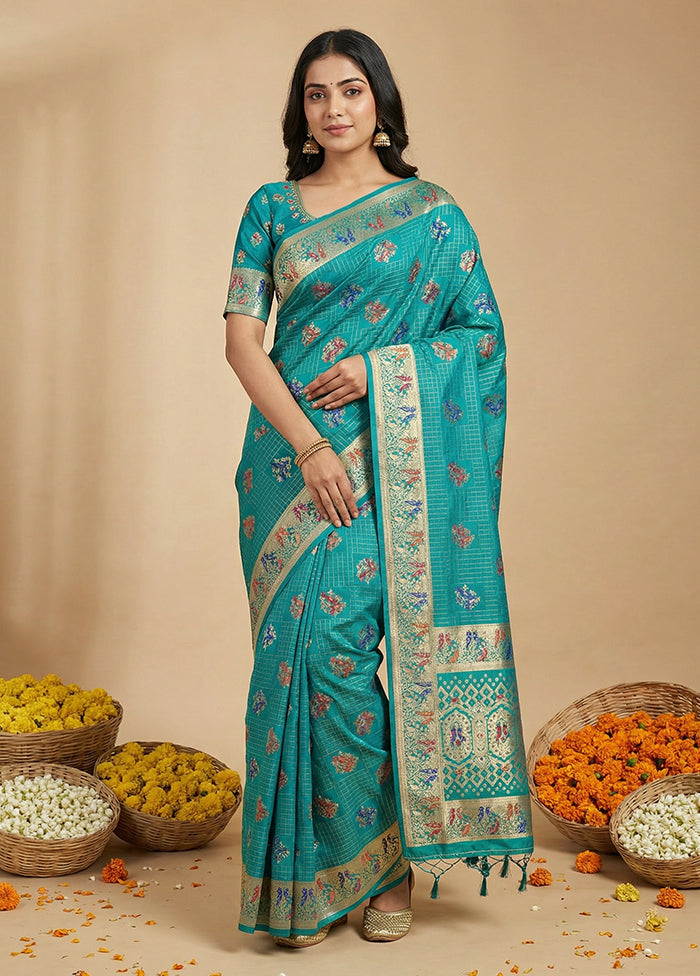 Green Katan Silk Saree With Blouse Piece