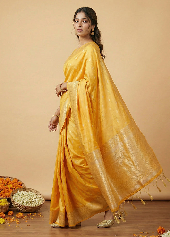 Yellow Katan Silk Saree With Blouse Piece