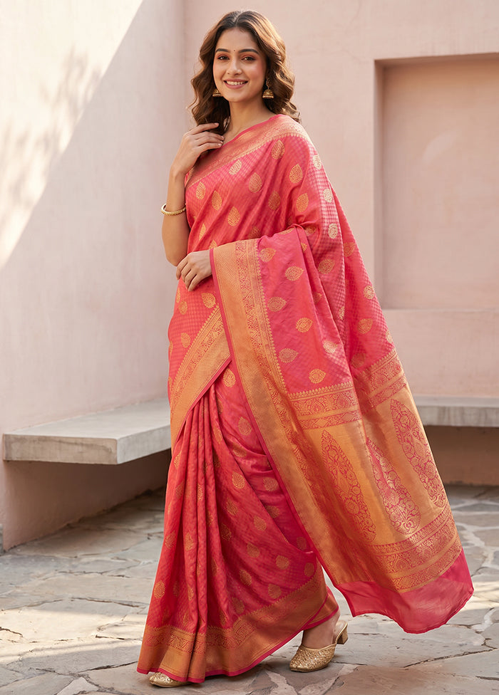 Pink Uppada Silk Saree With Blouse Piece