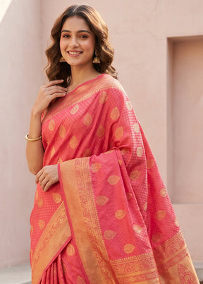 Pink Uppada Silk Saree With Blouse Piece