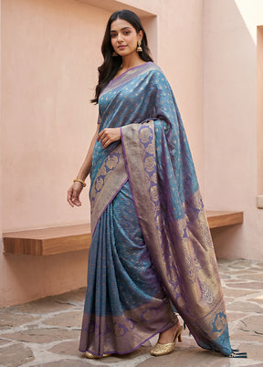 Blue Uppada Silk Saree With Blouse Piece
