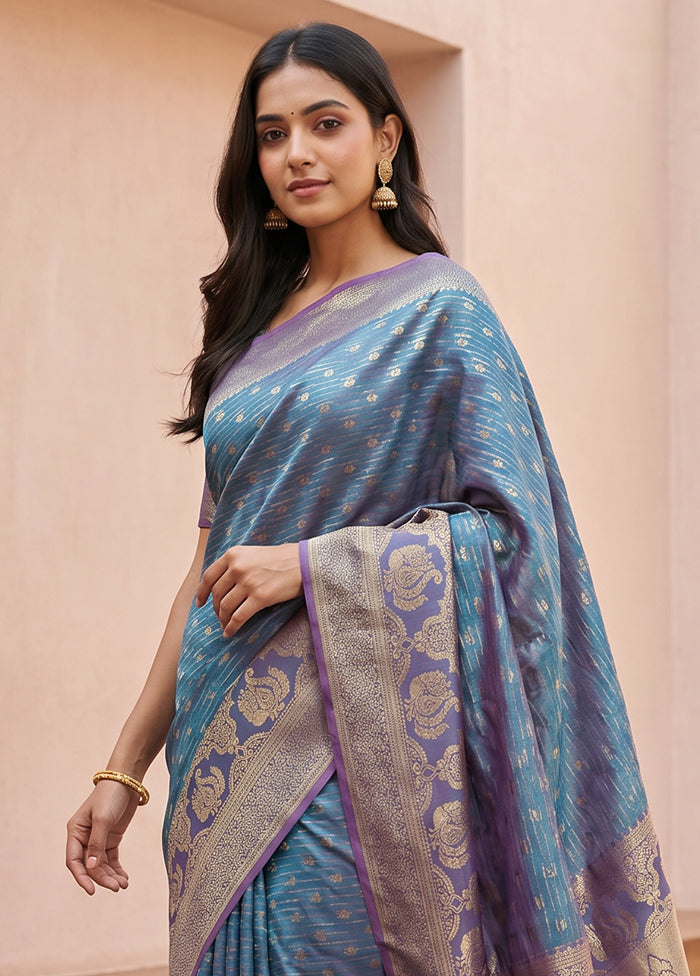 Blue Uppada Silk Saree With Blouse Piece