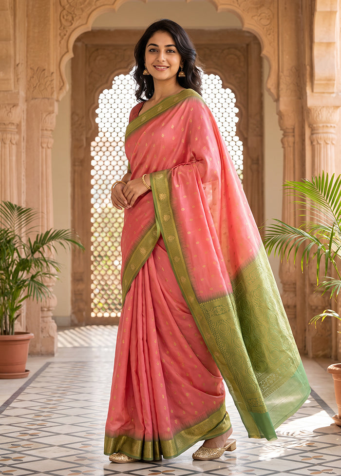 Pink Katan Silk Saree With Blouse Piece