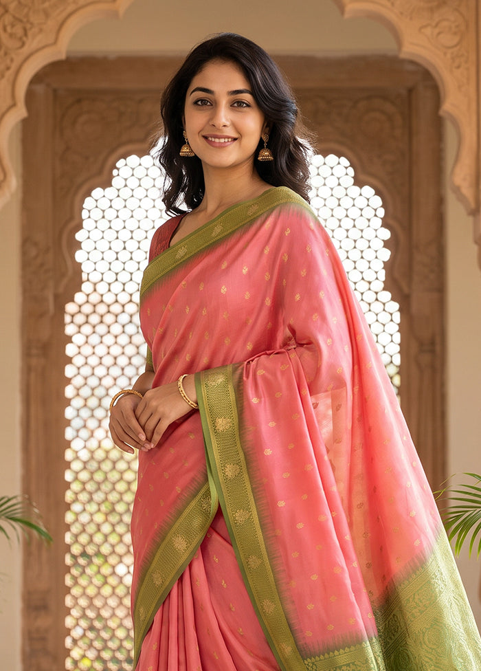 Pink Katan Silk Saree With Blouse Piece