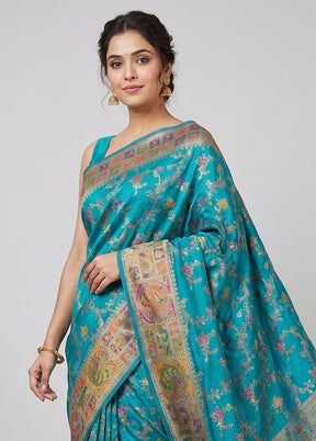 Blue Dupion Silk Saree With Blouse Piece