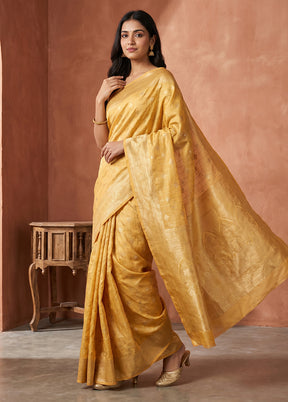 Yellow Katan Silk Saree With Blouse Piece