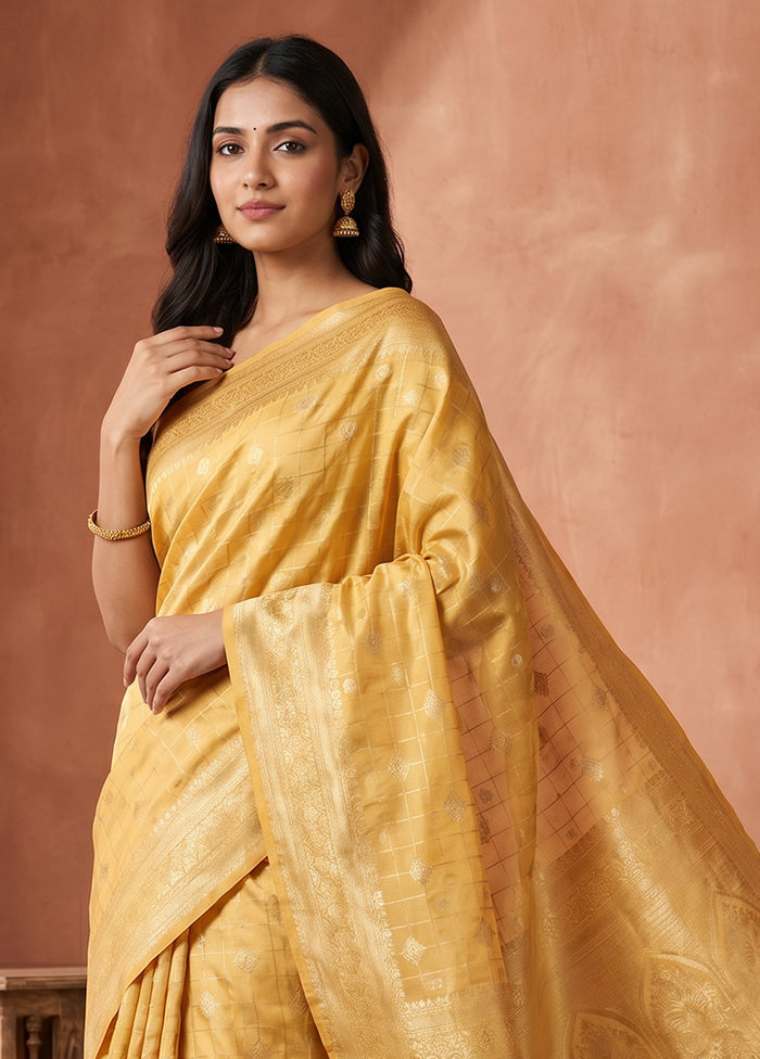 Yellow Katan Silk Saree With Blouse Piece