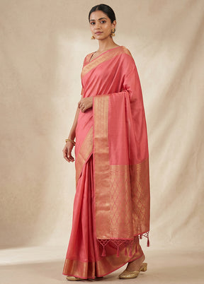 Pink Dupion Silk Saree With Blouse Piece