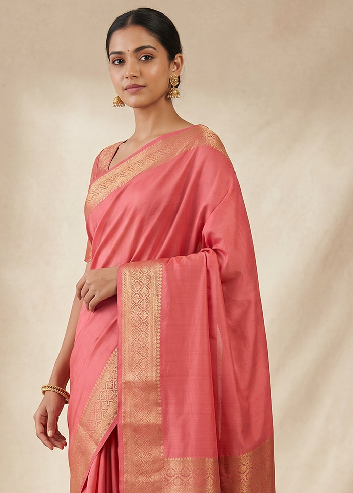 Pink Dupion Silk Saree With Blouse Piece