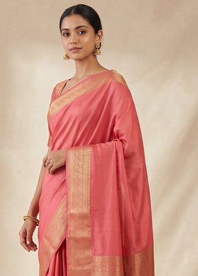 Pink Dupion Silk Saree With Blouse Piece