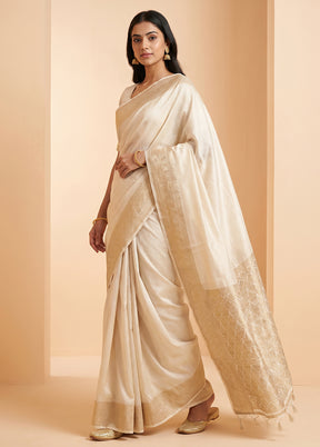 White Dupion Silk Saree With Blouse Piece
