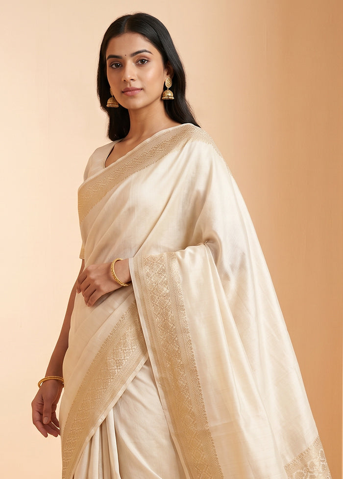 White Dupion Silk Saree With Blouse Piece