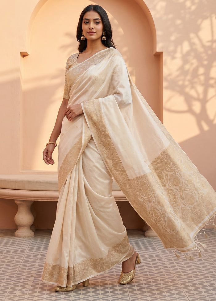 White Dupion Silk Saree With Blouse Piece