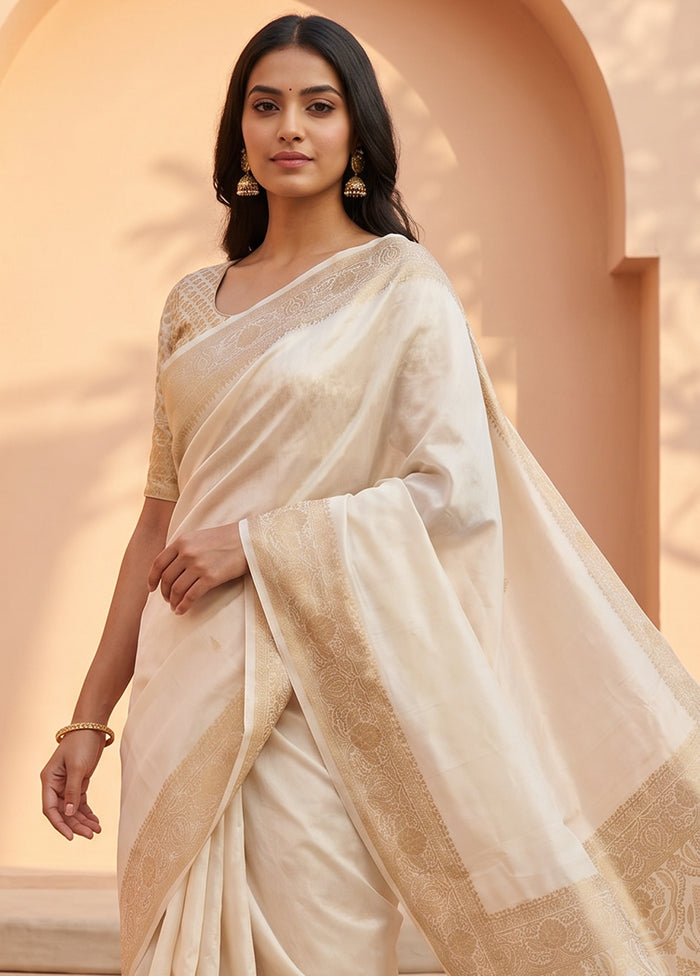 White Dupion Silk Saree With Blouse Piece