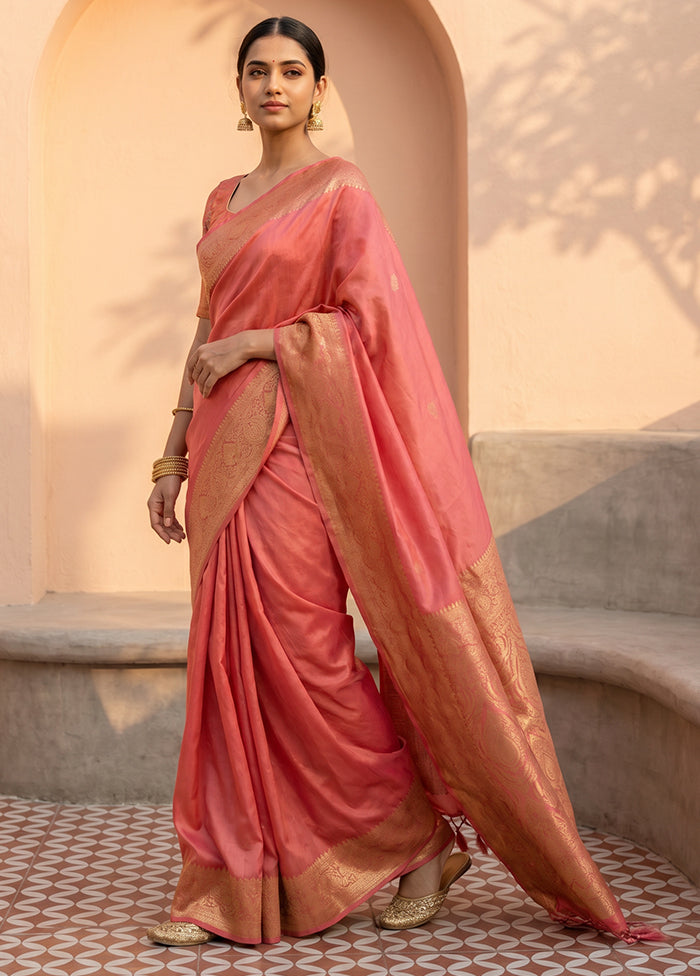 Pink Dupion Silk Saree With Blouse Piece