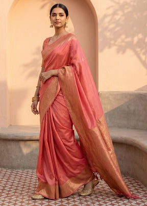 Pink Dupion Silk Saree With Blouse Piece