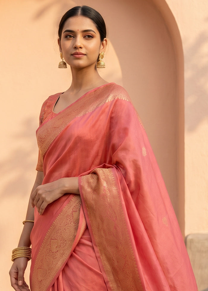 Pink Dupion Silk Saree With Blouse Piece