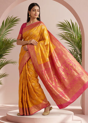 Yellow Baluchari Silk Saree With Blouse Piece