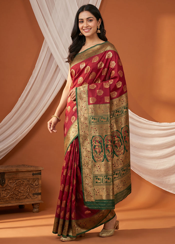 Pink Baluchari Silk Saree With Blouse Piece