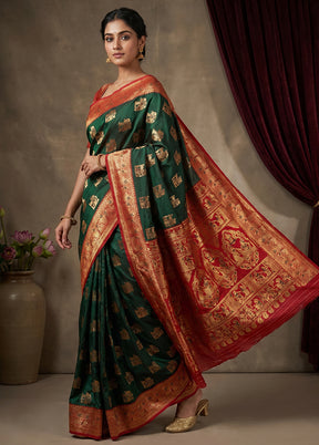 Green Baluchari Silk Saree With Blouse Piece