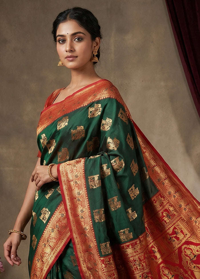 Green Baluchari Silk Saree With Blouse Piece