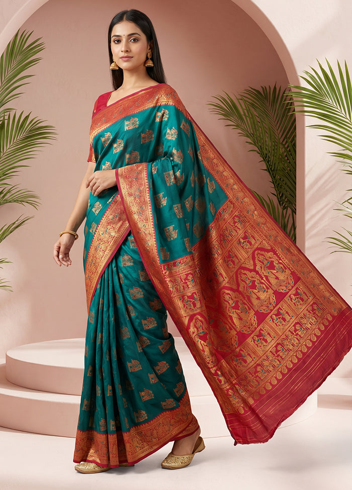 Green Baluchari Silk Saree With Blouse Piece