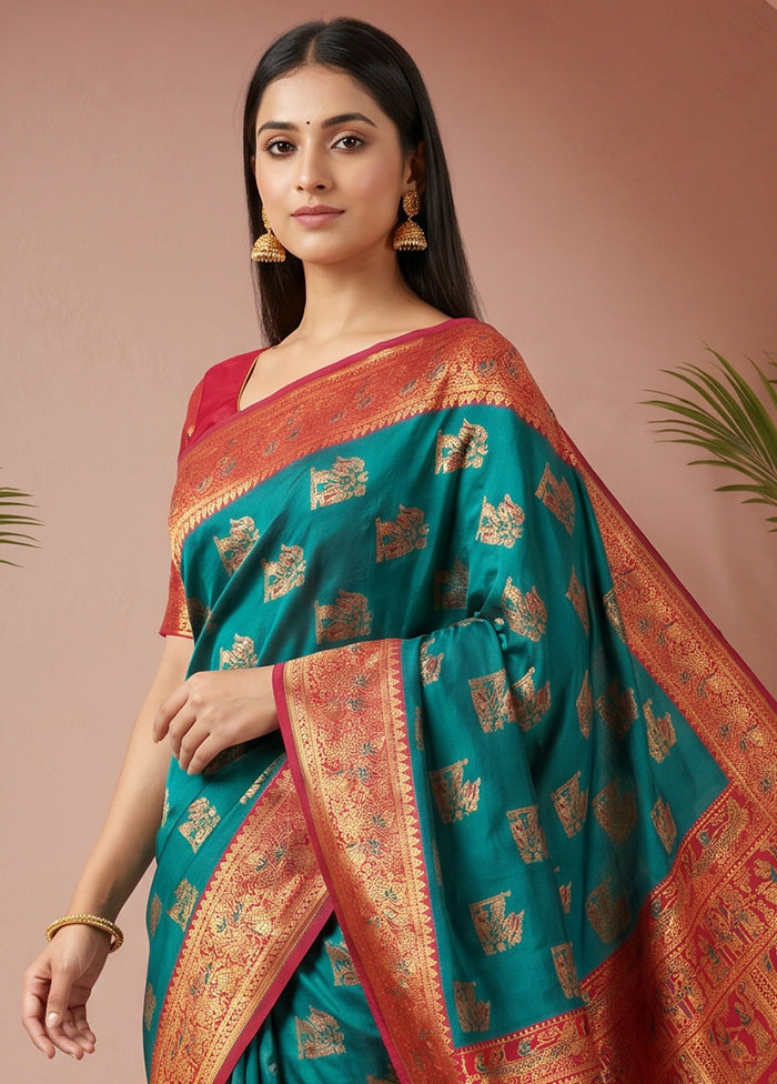 Green Baluchari Silk Saree With Blouse Piece