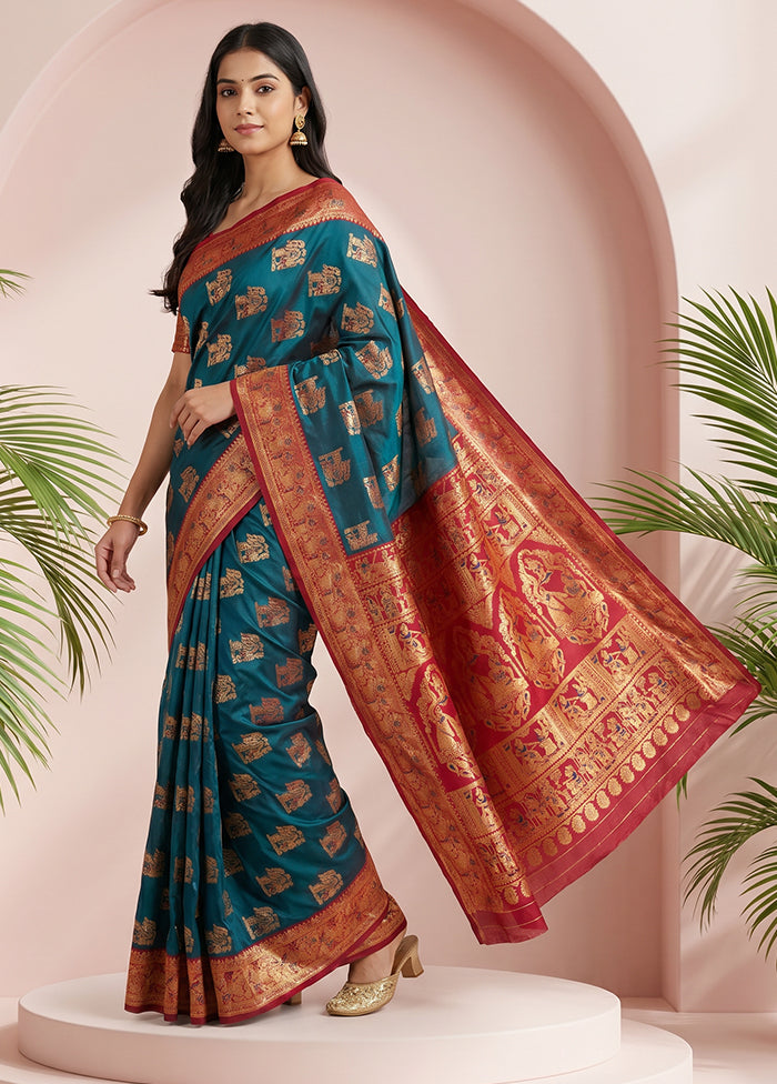 Blue Baluchari Silk Saree With Blouse Piece