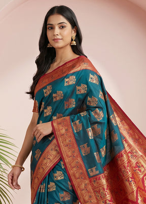 Blue Baluchari Silk Saree With Blouse Piece