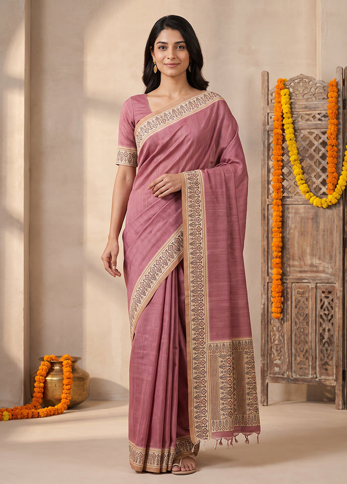 Pink Tussar Silk Saree With Blouse Piece