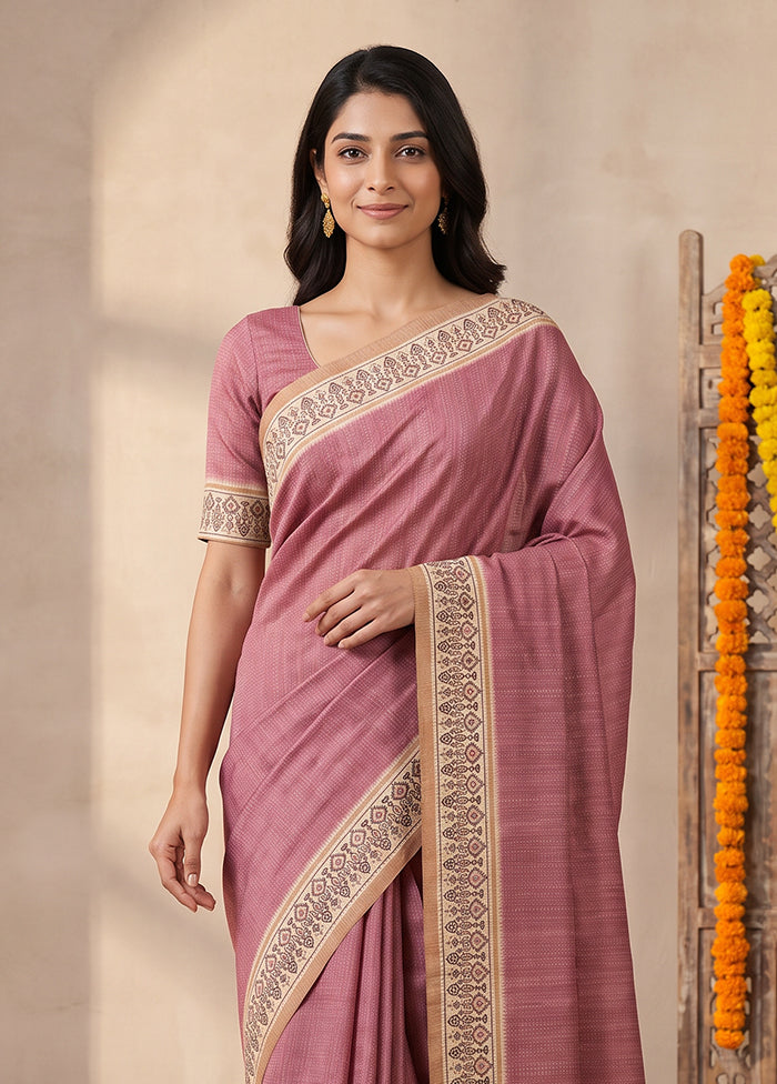 Pink Tussar Silk Saree With Blouse Piece