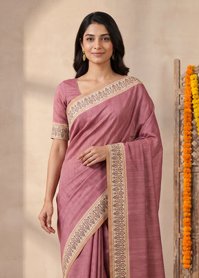 Pink Tussar Silk Saree With Blouse Piece