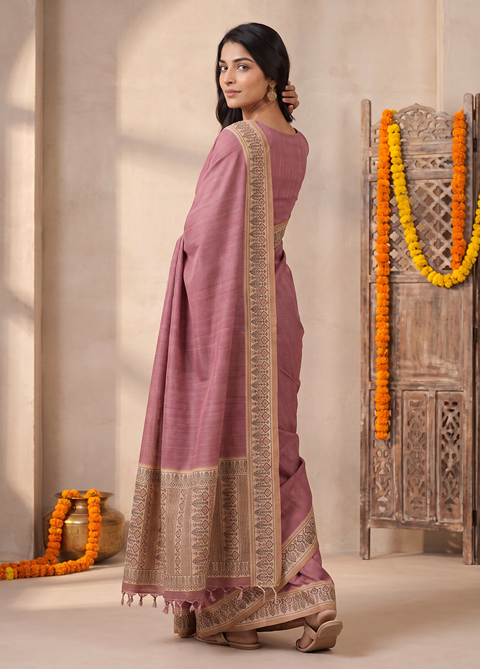 Pink Tussar Silk Saree With Blouse Piece