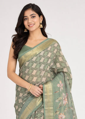 Green Tussar Silk Saree With Blouse Piece