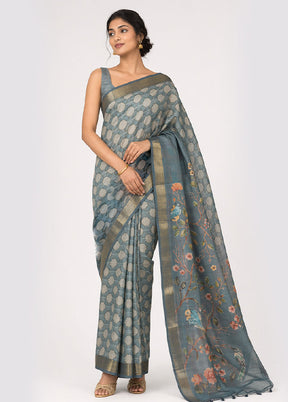 Green Tussar Silk Saree With Blouse Piece